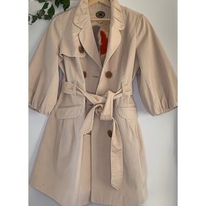 Idra Anthropologie Trench Coat Pink 3/4 Sleeve With Belt Sz 2 Womens